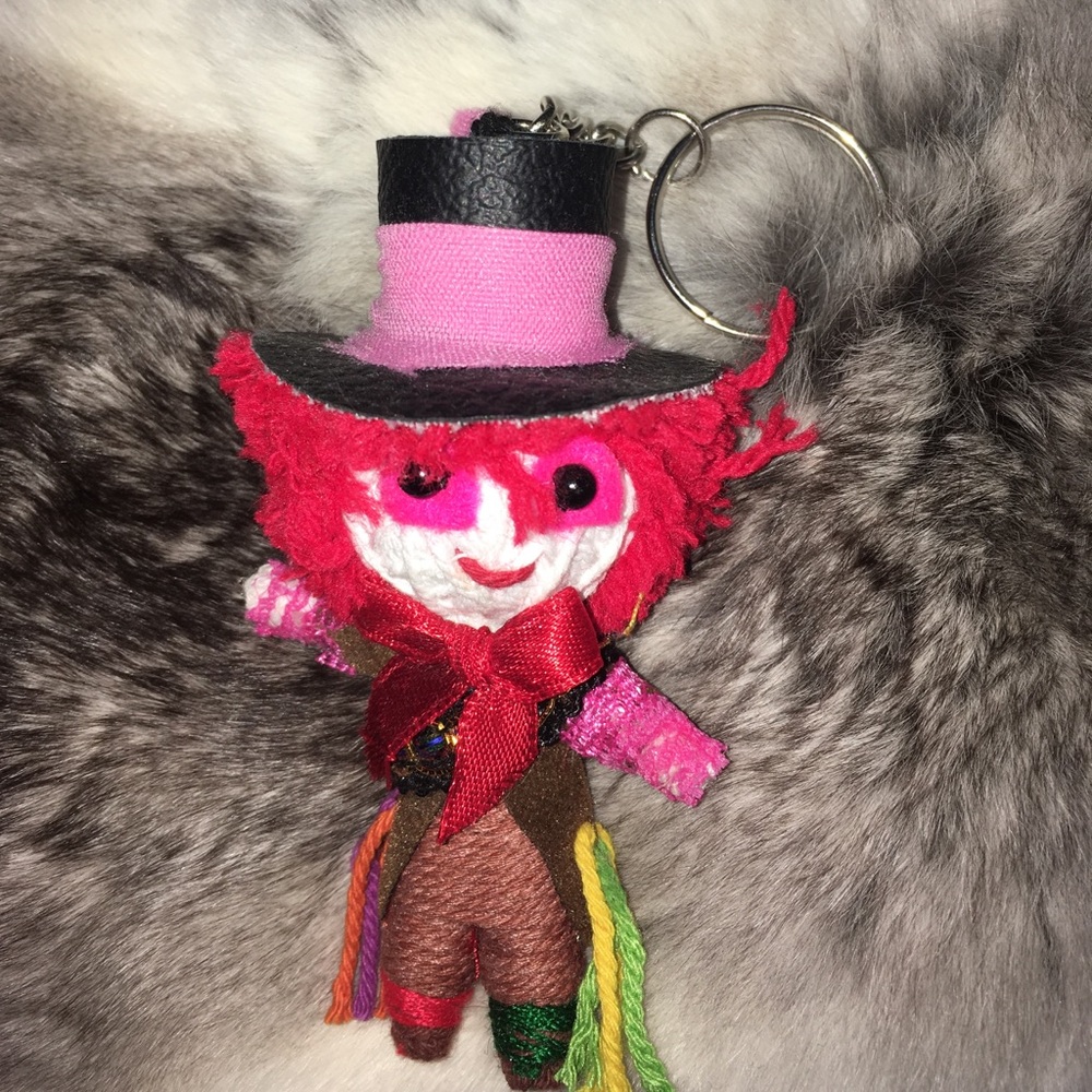 Hot Topic Pink and Red Mad Hatter Doll Keychain